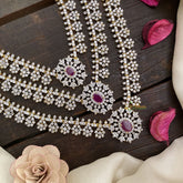 Vriksham Bridal Layered American Diamond Haram-Red-G16899